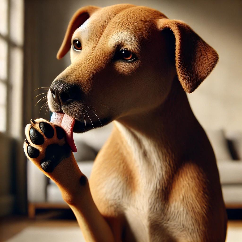 Cachorro lambendo a patinha