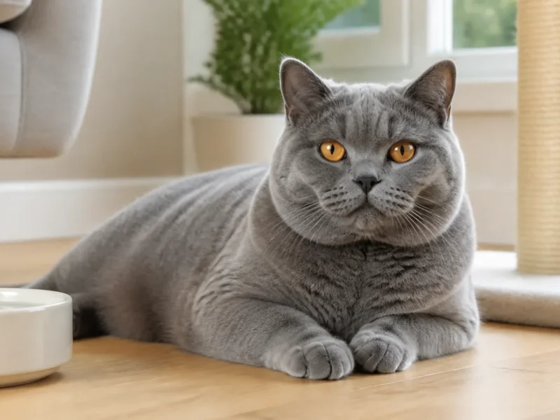 Gato British Shorthair em casa para artigo de cuidados
