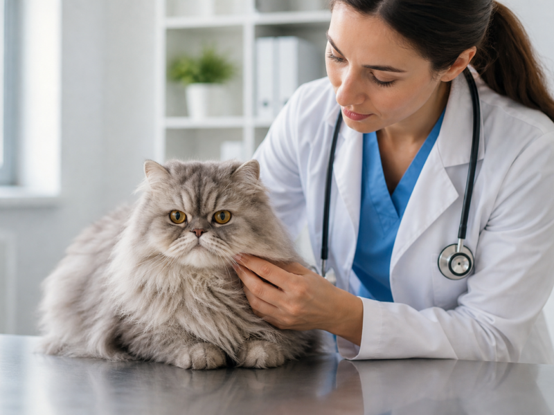 Gato Persa calmo durante avaliação veterinária