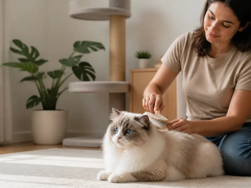 Gato Ragdoll em ambiente interno seguro e preparado para a rotina felina.