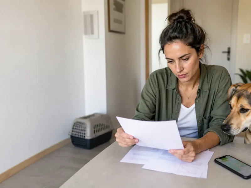 Tutora comparando informações de plano de saúde pet antes de contratar.