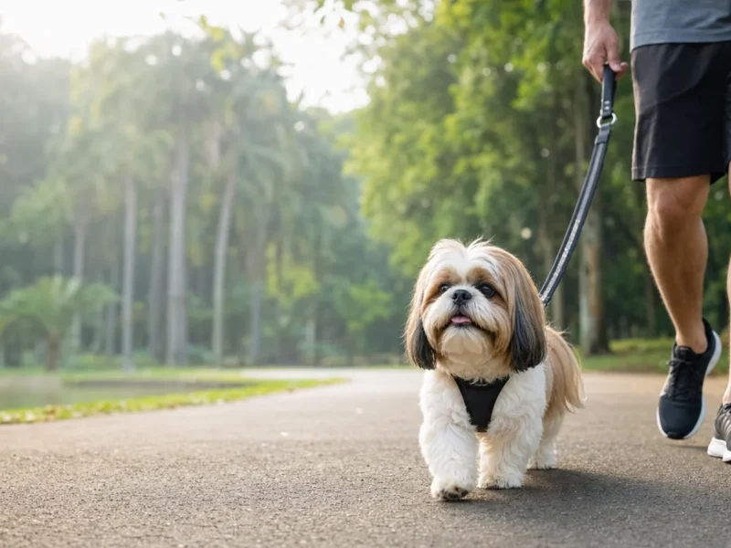 Cão Shih-tzu em ambiente doméstico para artigo de cuidados