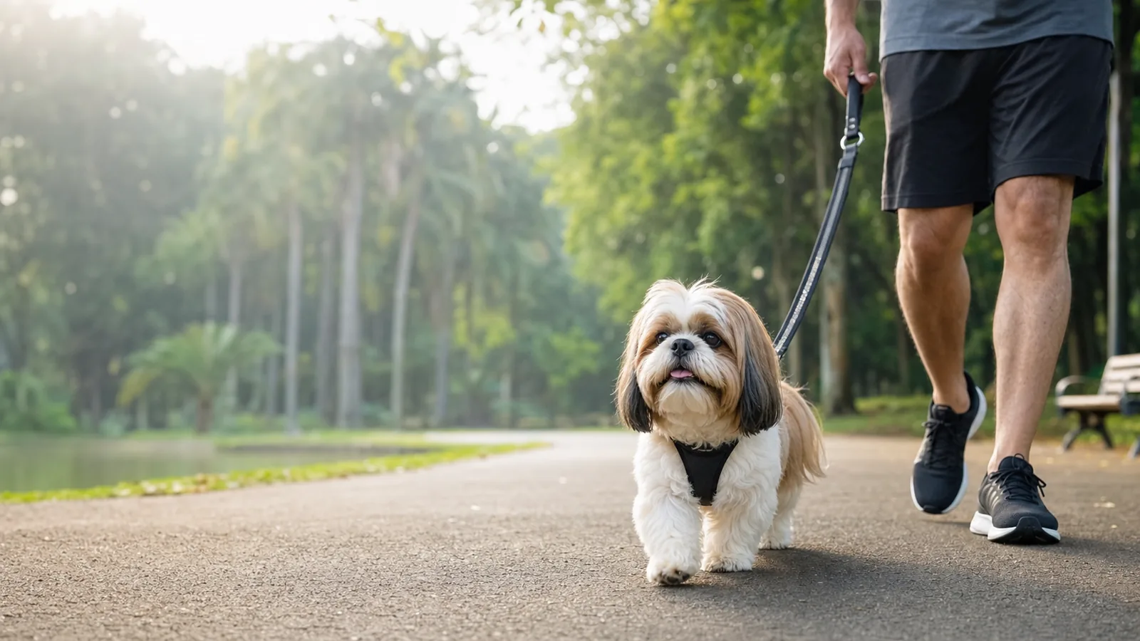 Cão Shih-tzu em ambiente doméstico para artigo de cuidados