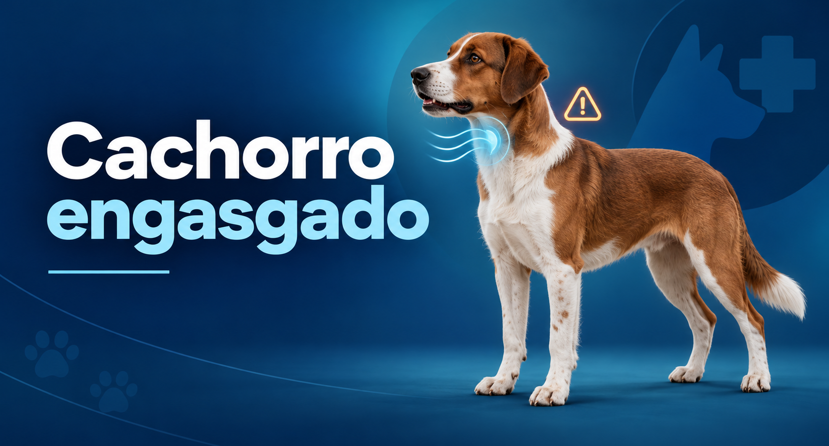 Ilustração editorial de cachorro com alerta visual de dificuldade respiratória para o tema cachorro engasgado