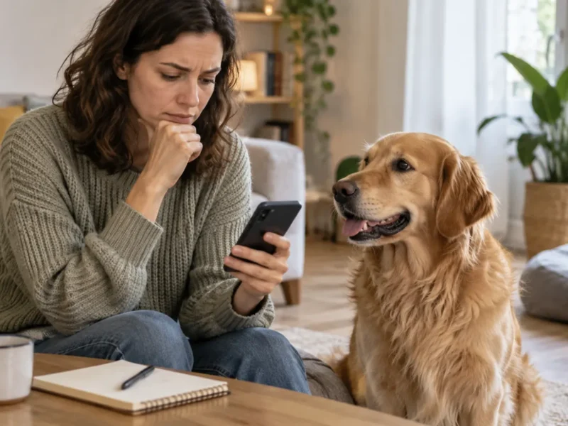 Tutora anotando mudança nas fezes do cachorro antes da consulta.
