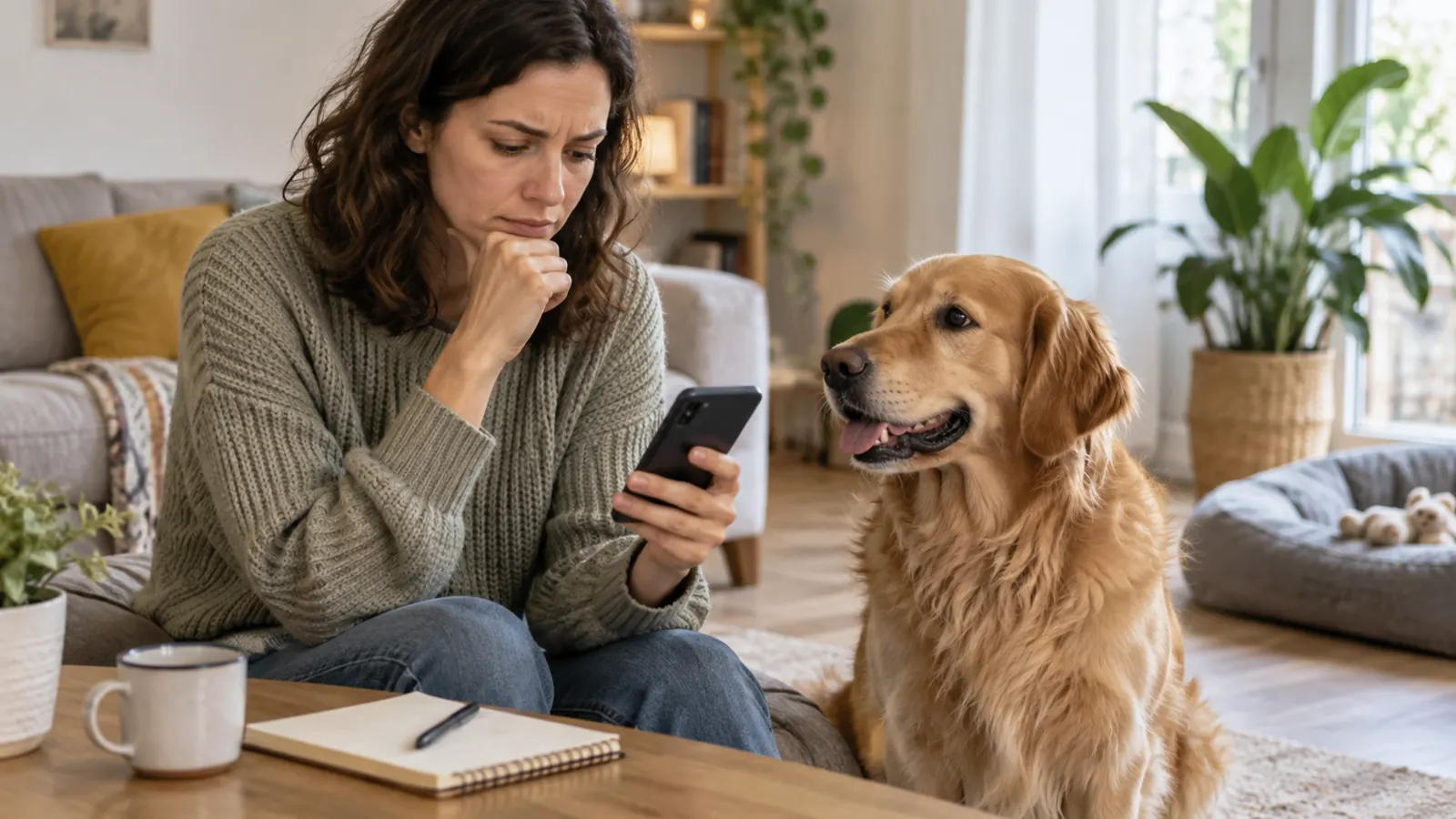 Tutora anotando mudança nas fezes do cachorro antes da consulta.