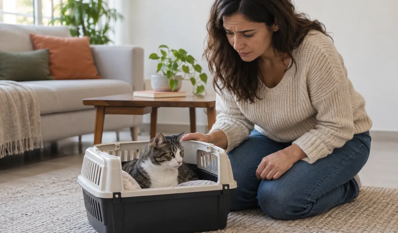 Gato transportado em caixa estável após uma queda.