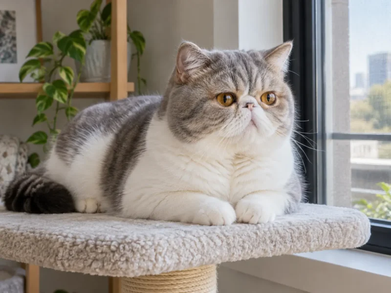 Gato Exótico de Pelo Curto descansando em ambiente interno seguro