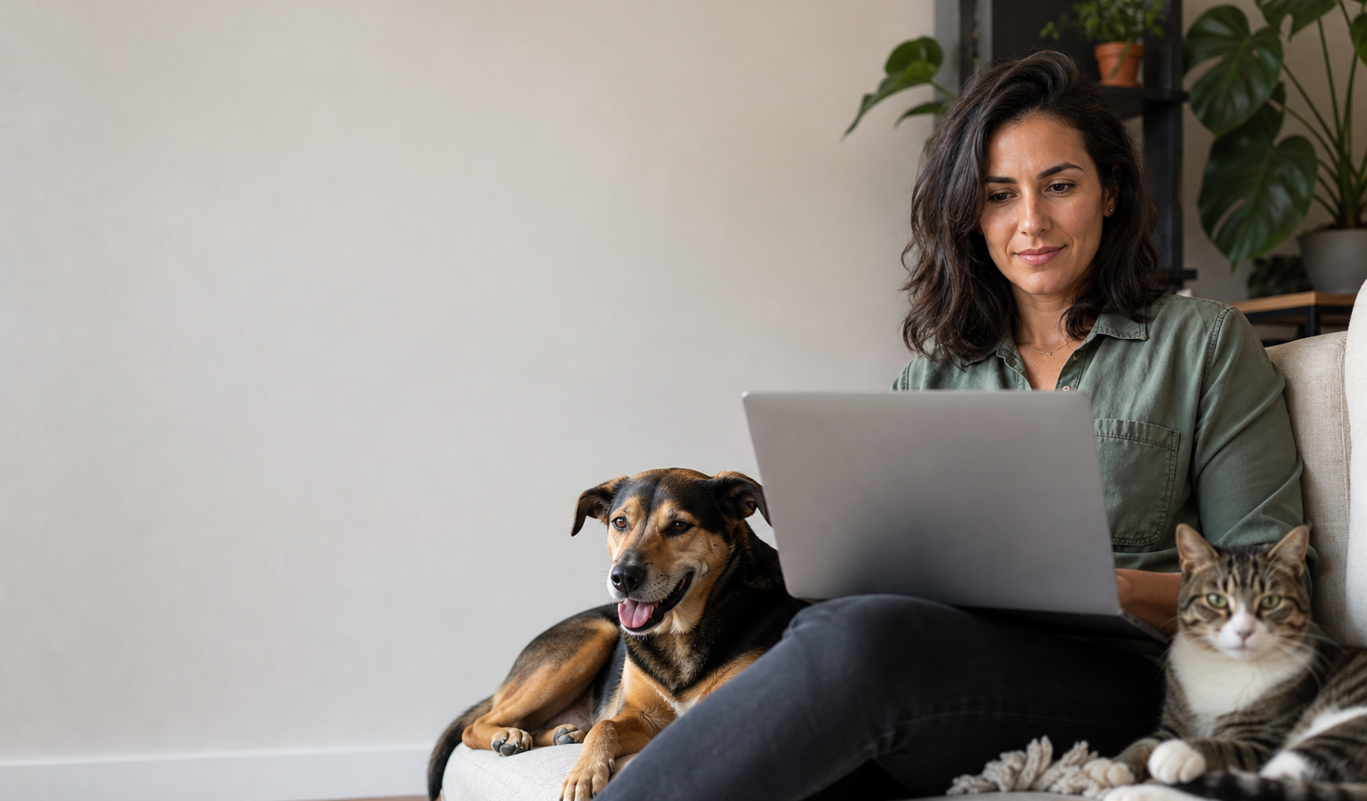 Tutor consulta informações sobre cuidados com cão e gato em casa.