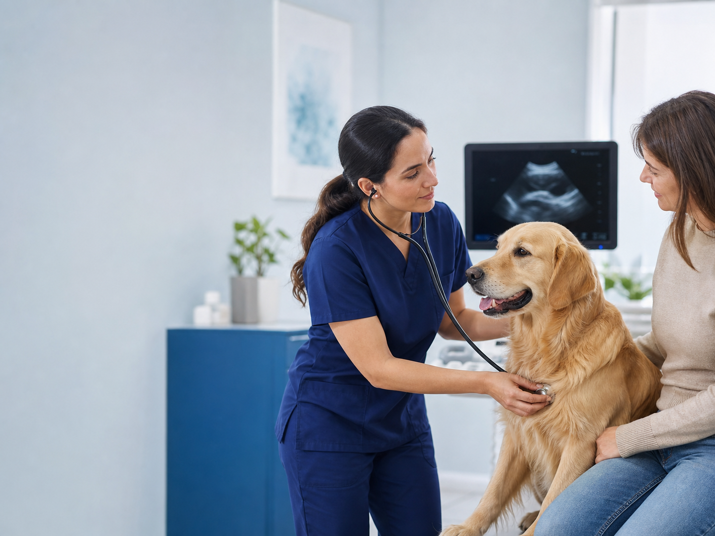 Veterinária em consulta renal de gato