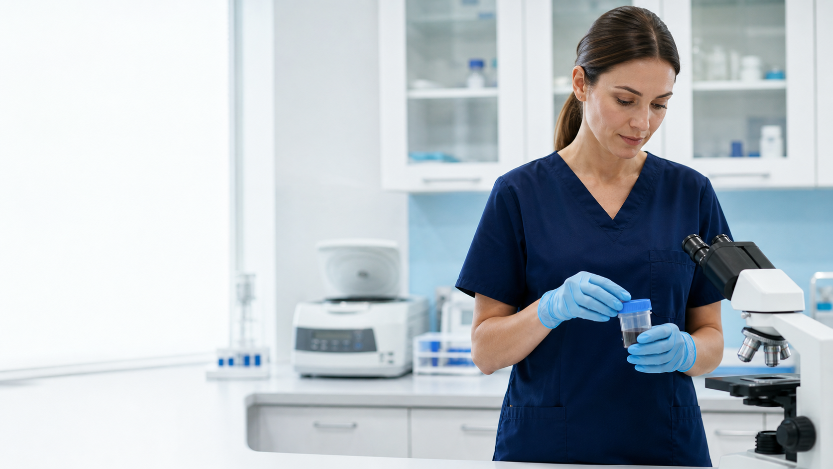 Exame de fezes para cães e gatos em laboratório veterinário