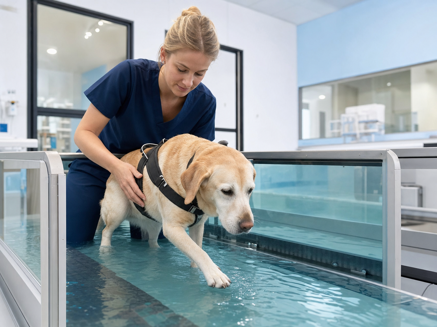 Fisioterapia veterinária para cão em ambiente clínico