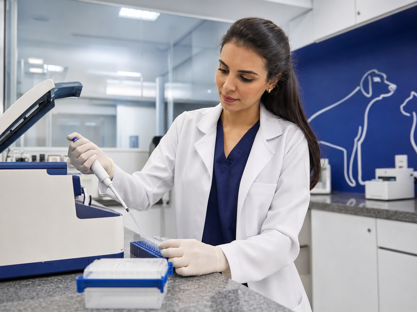 Médica veterinária pesquisadora com estetoscópio